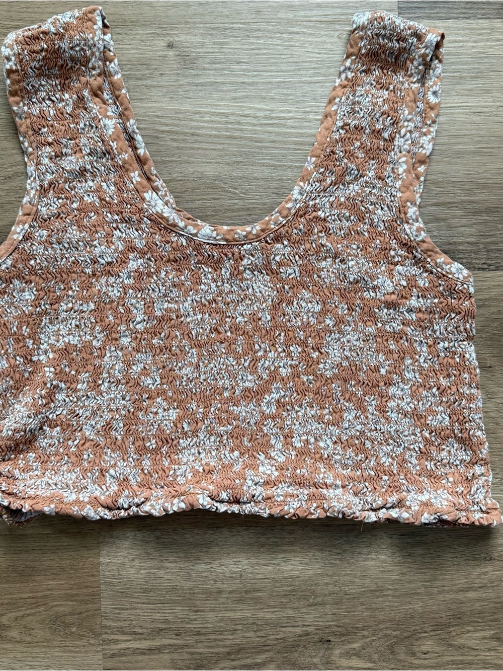 Willow & Root Womens L Smocked Cropped Tank Top -Brown & White Y2K Style Boho
